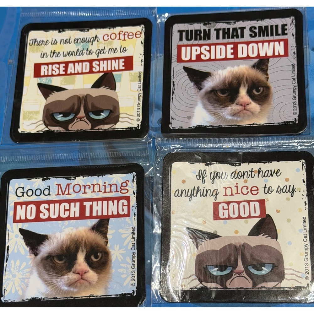 Grumpy Cat Coaster Set 4pc Ganz 2013 Funny Sarcastic Meme Quotes Cat Lover Gift